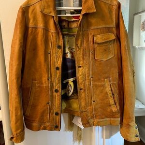Mustard Tan suede leather bikers jacket.. One of a kind vintage